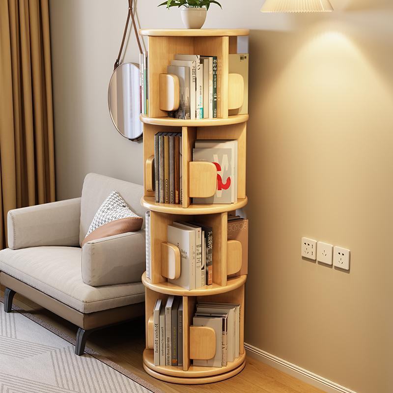 Modern Minimalist Solid Wood Round Cylinder Rotating Bookshelf 2/3/4/5 Tier For Home Office And Living Room