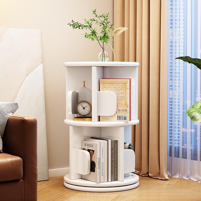 Modern Minimalist Solid Wood Round Cylinder Rotating Bookshelf 2/3/4/5 Tier For Home Office And Living Room