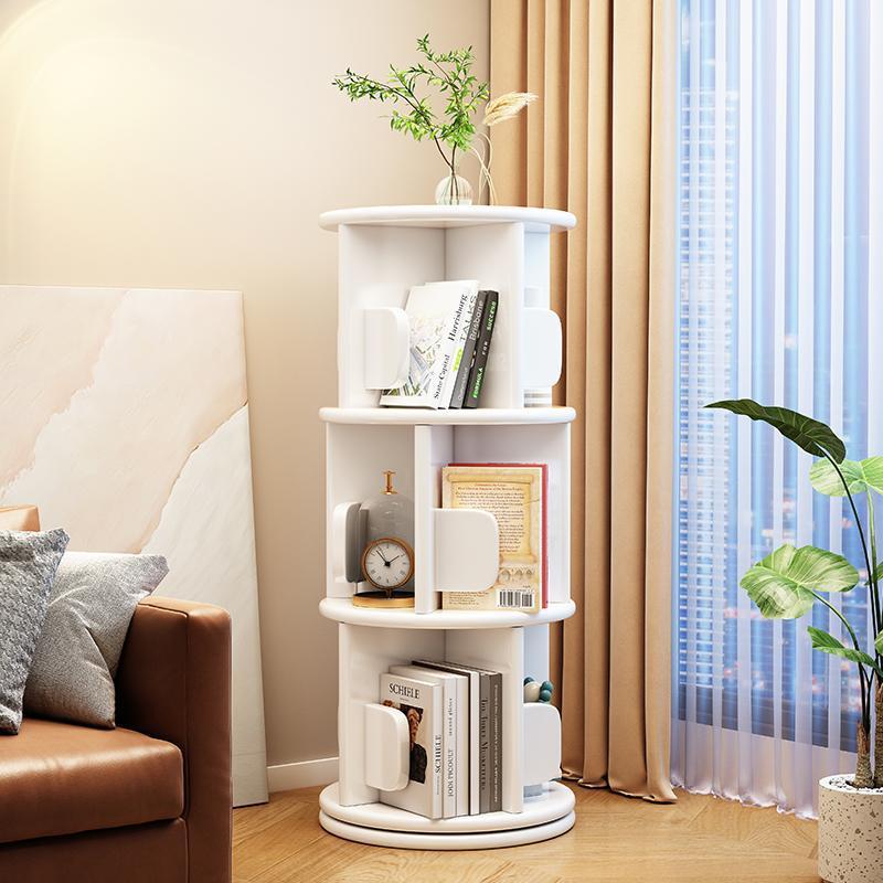 Modern Minimalist Solid Wood Round Cylinder Rotating Bookshelf 2/3/4/5 Tier For Home Office And Living Room