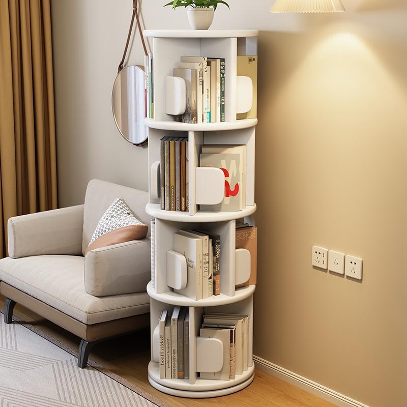Modern Minimalist Solid Wood Round Cylinder Rotating Bookshelf 2/3/4/5 Tier For Home Office And Living Room