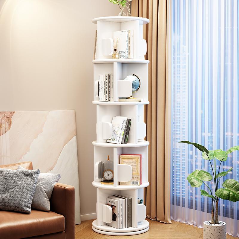 Modern Minimalist Solid Wood Round Cylinder Rotating Bookshelf 2/3/4/5 Tier For Home Office And Living Room