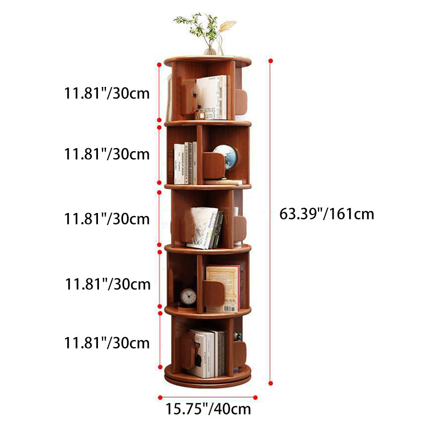 Modern Minimalist Solid Wood Round Cylinder Rotating Bookshelf 2/3/4/5 Tier For Home Office And Living Room