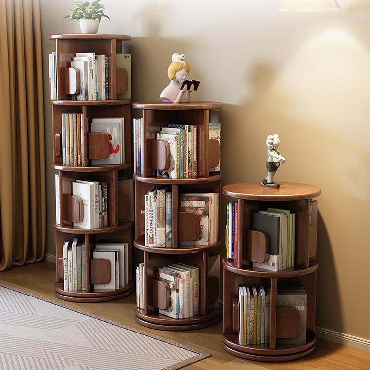 Modern Minimalist Solid Wood Round Cylinder Rotating Bookshelf 2/3/4/5 Tier For Home Office And Living Room