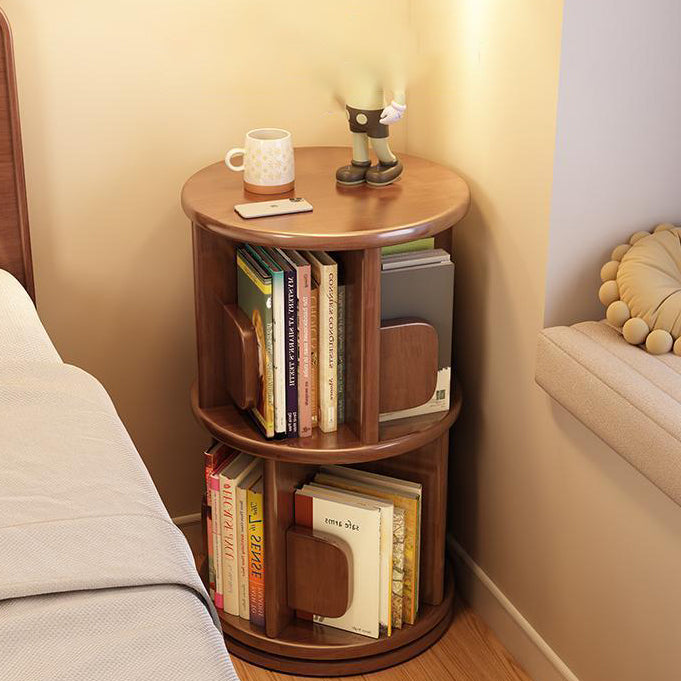 Modern Minimalist Solid Wood Round Cylinder Rotating Bookshelf 2/3/4/5 Tier For Home Office And Living Room