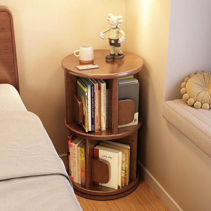 Modern Minimalist Solid Wood Round Cylinder Rotating Bookshelf 2/3/4/5 Tier For Home Office And Living Room