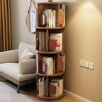 Modern Minimalist Solid Wood Round Cylinder Rotating Bookshelf 2/3/4/5 Tier For Home Office And Living Room