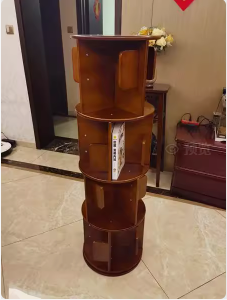 Modern Minimalist Solid Wood Round Cylinder Rotating Bookshelf 2/3/4/5 Tier For Home Office And Living Room