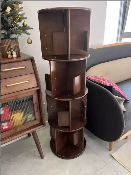 Modern Minimalist Solid Wood Round Cylinder Rotating Bookshelf 2/3/4/5 Tier For Home Office And Living Room