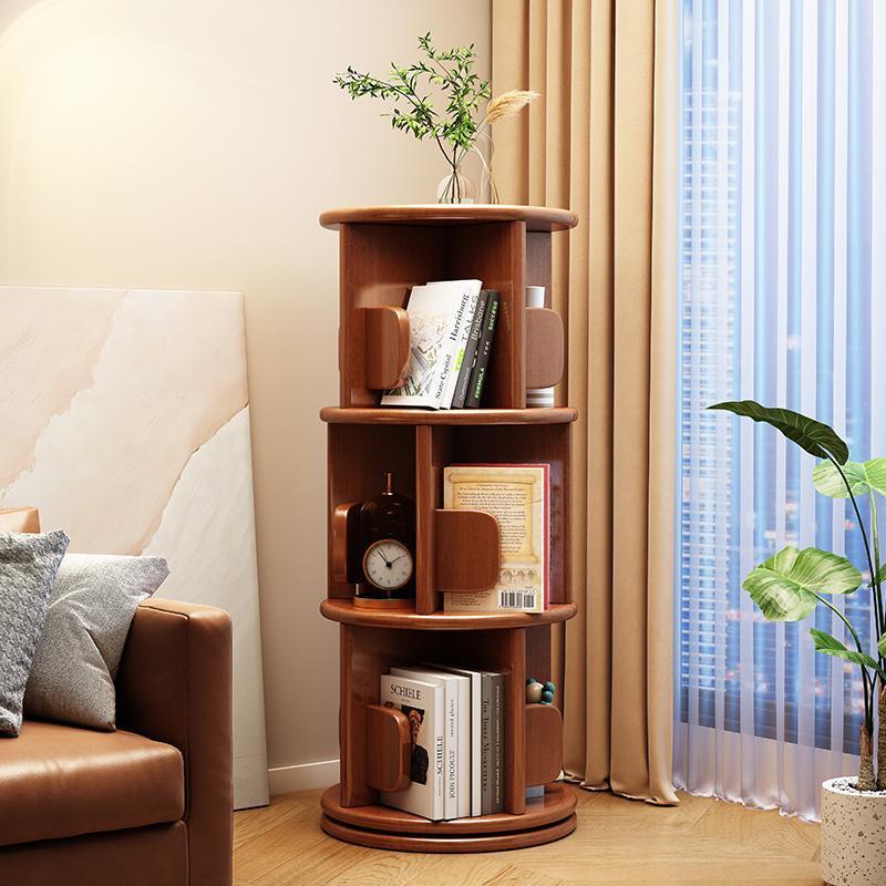 Modern Minimalist Solid Wood Round Cylinder Rotating Bookshelf 2/3/4/5 Tier For Home Office And Living Room