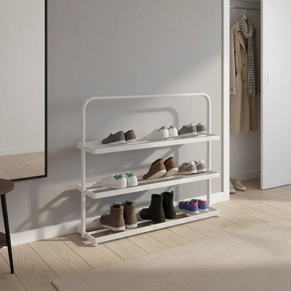 Modern Minimalist Rectangular Iron Open Storage Organizer Shoe Rack 3-Tier For Entryway