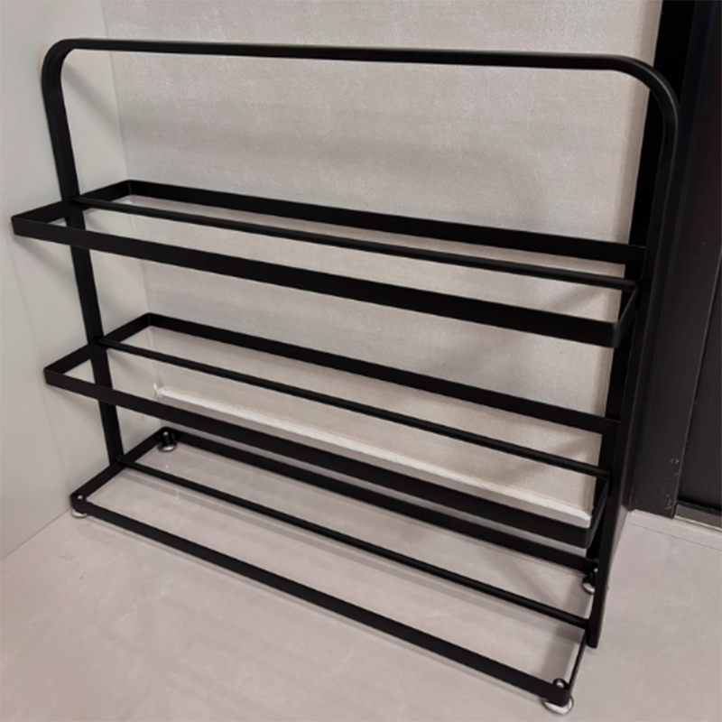 Zapatero organizador rectangular moderno y minimalista de hierro con almacenamiento abierto de 3 niveles para entrada