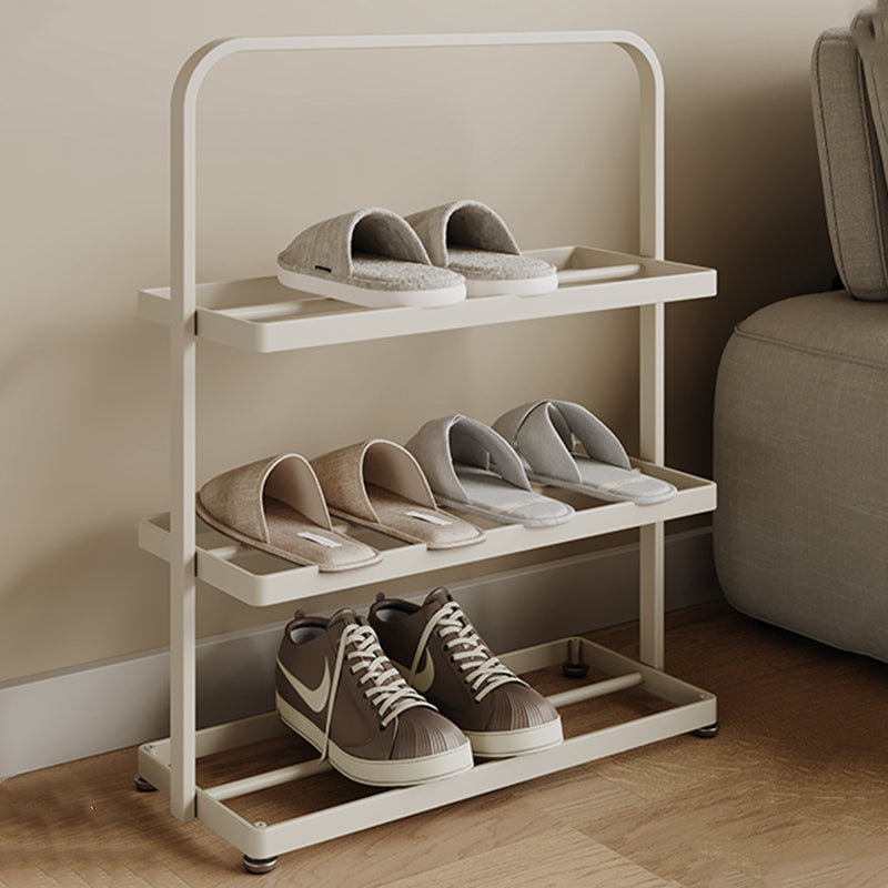 Zapatero organizador rectangular moderno y minimalista de hierro con almacenamiento abierto de 3 niveles para entrada
