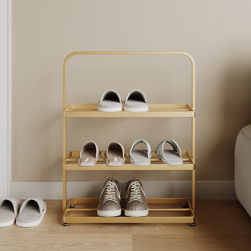 Zapatero organizador rectangular moderno y minimalista de hierro con almacenamiento abierto de 3 niveles para entrada