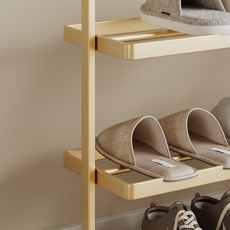 Zapatero organizador rectangular moderno y minimalista de hierro con almacenamiento abierto de 3 niveles para entrada