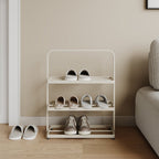 Zapatero organizador rectangular moderno y minimalista de hierro con almacenamiento abierto de 3 niveles para entrada
