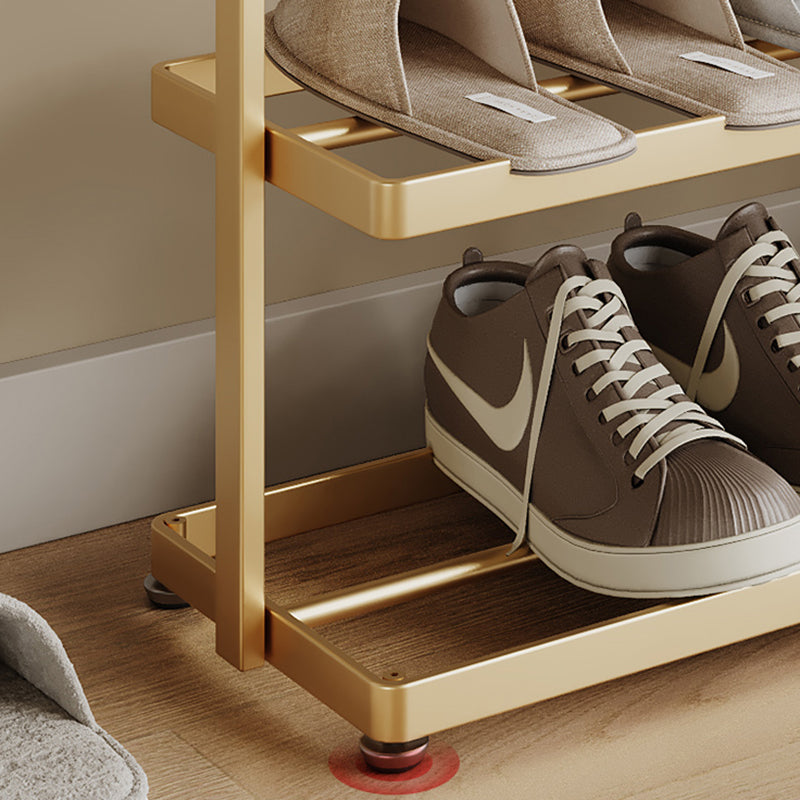 Zapatero organizador rectangular moderno y minimalista de hierro con almacenamiento abierto de 3 niveles para entrada