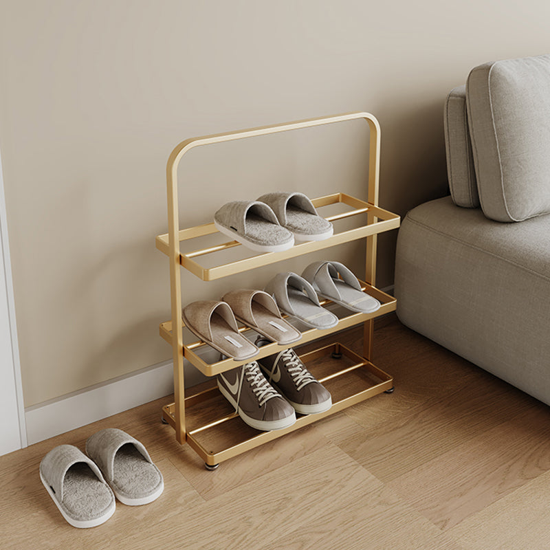Zapatero organizador rectangular moderno y minimalista de hierro con almacenamiento abierto de 3 niveles para entrada