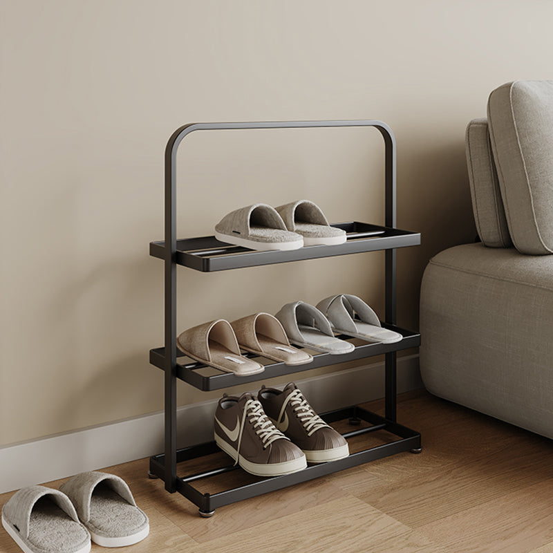 Zapatero organizador rectangular moderno y minimalista de hierro con almacenamiento abierto de 3 niveles para entrada