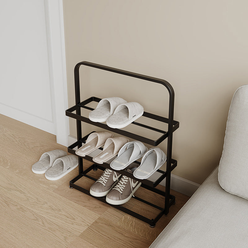 Zapatero organizador rectangular moderno y minimalista de hierro con almacenamiento abierto de 3 niveles para entrada