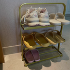 Zapatero organizador rectangular moderno y minimalista de hierro con almacenamiento abierto de 3 niveles para entrada