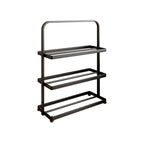 Zapatero organizador rectangular moderno y minimalista de hierro con almacenamiento abierto de 3 niveles para entrada