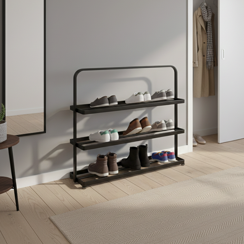 Modern Minimalist Rectangular Iron Open Storage Organizer Shoe Rack 3-Tier For Entryway