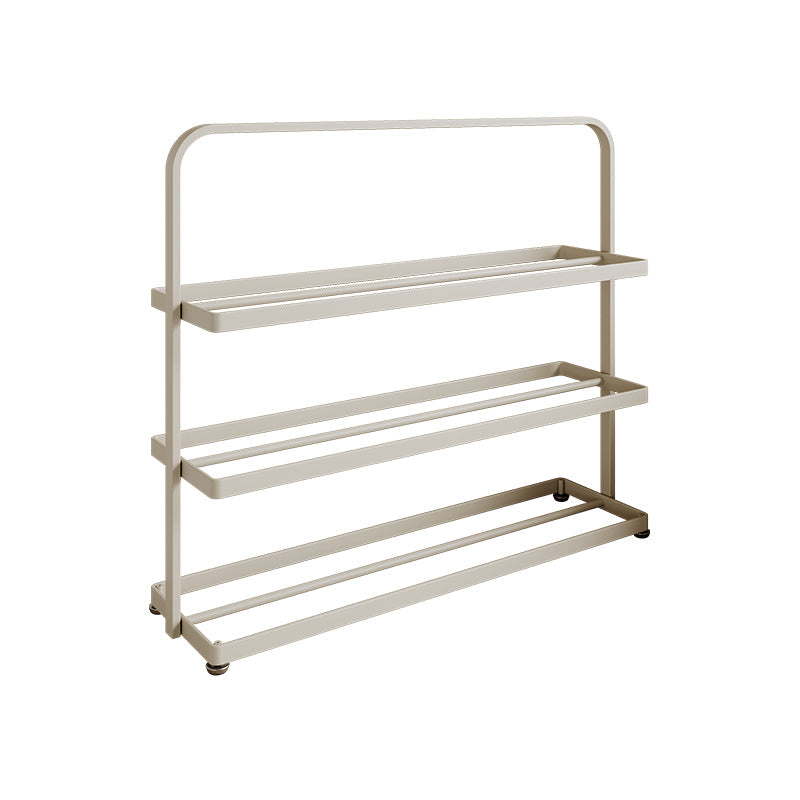 Zapatero organizador rectangular moderno y minimalista de hierro con almacenamiento abierto de 3 niveles para entrada