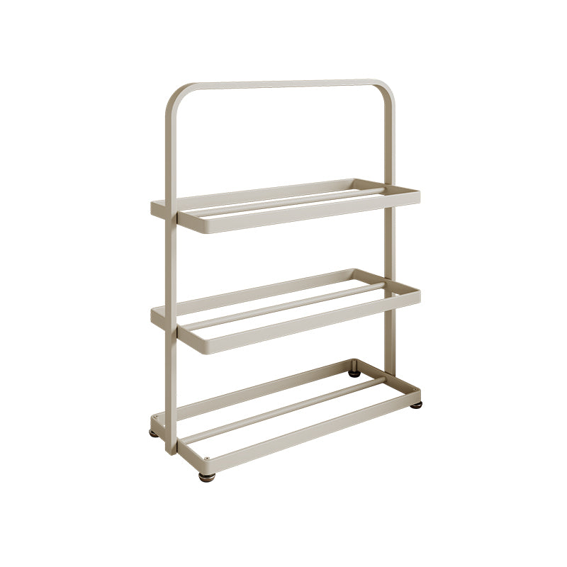 Zapatero organizador rectangular moderno y minimalista de hierro con almacenamiento abierto de 3 niveles para entrada