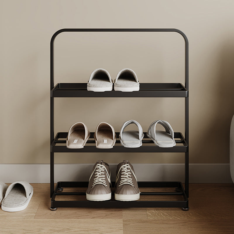Zapatero organizador rectangular moderno y minimalista de hierro con almacenamiento abierto de 3 niveles para entrada