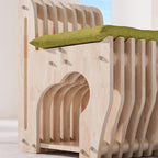 Modern Minimalist Rubberwood Wave Stool — Low, Armless, Backless Design for Living Room — Ideal for Human-Pet Sharing