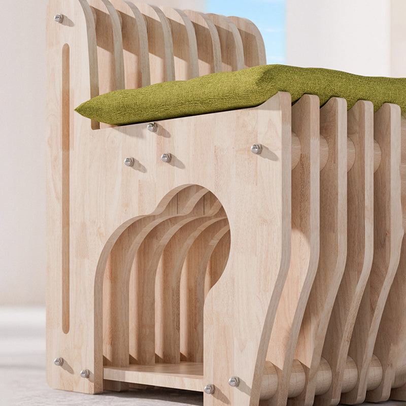 Modern Minimalist Rubberwood Wave Stool — Low, Armless, Backless Design for Living Room — Ideal for Human-Pet Sharing