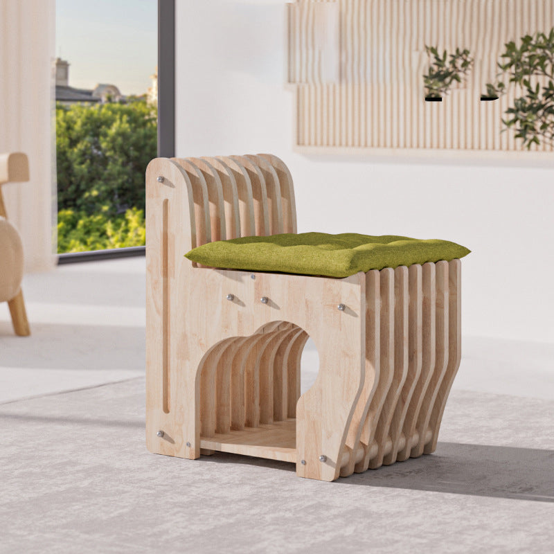 Modern Minimalist Rubberwood Wave Stool — Low, Armless, Backless Design for Living Room — Ideal for Human-Pet Sharing