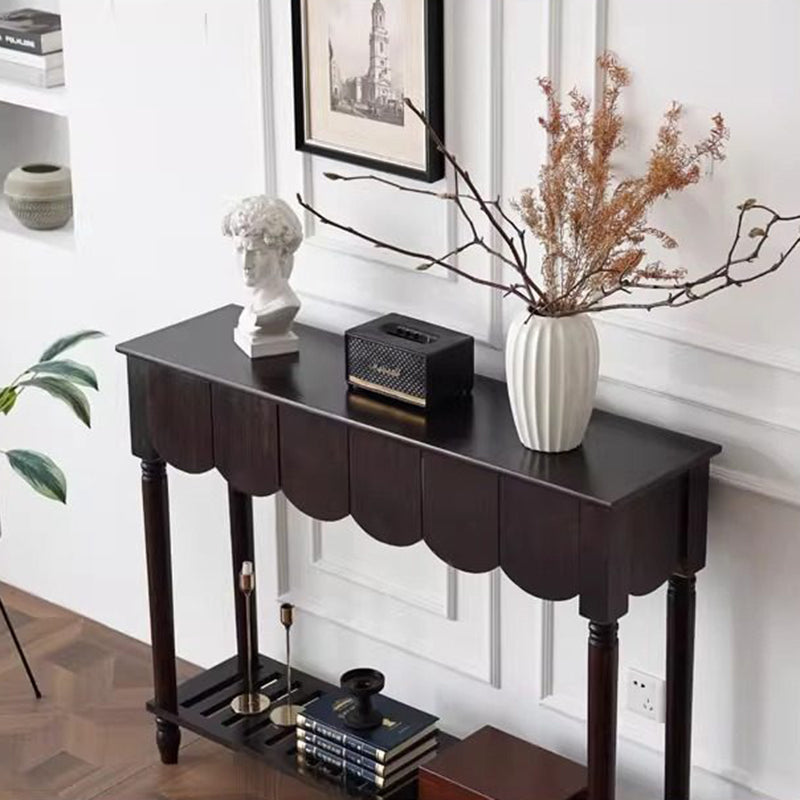 Mesa consola rectangular de madera maciza con borde ondulado, estilo moderno de mediados de siglo, con 2/3 cajones para recibidor y pasillo