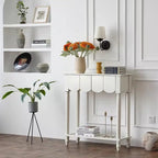 Mesa consola rectangular de madera maciza con borde ondulado, estilo moderno de mediados de siglo, con 2/3 cajones para recibidor y pasillo