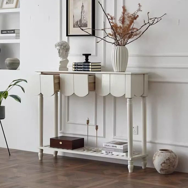 Mesa consola rectangular de madera maciza con borde ondulado, estilo moderno de mediados de siglo, con 2/3 cajones para recibidor y pasillo