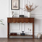 Mesa consola rectangular de madera maciza con borde ondulado, estilo moderno de mediados de siglo, con 2/3 cajones para recibidor y pasillo