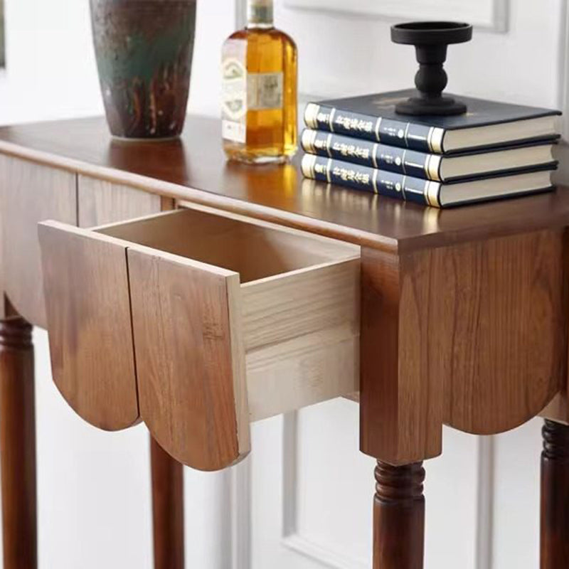 Mesa consola rectangular de madera maciza con borde ondulado, estilo moderno de mediados de siglo, con 2/3 cajones para recibidor y pasillo