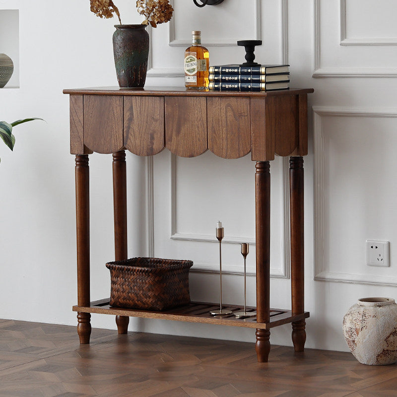 Mesa consola rectangular de madera maciza con borde ondulado, estilo moderno de mediados de siglo, con 2/3 cajones para recibidor y pasillo
