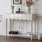 Mesa consola rectangular de madera maciza con borde ondulado, estilo moderno de mediados de siglo, con 2/3 cajones para recibidor y pasillo