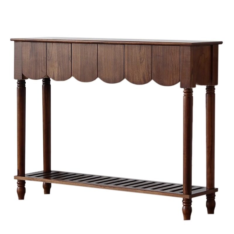 Mesa consola rectangular de madera maciza con borde ondulado, estilo moderno de mediados de siglo, con 2/3 cajones para recibidor y pasillo
