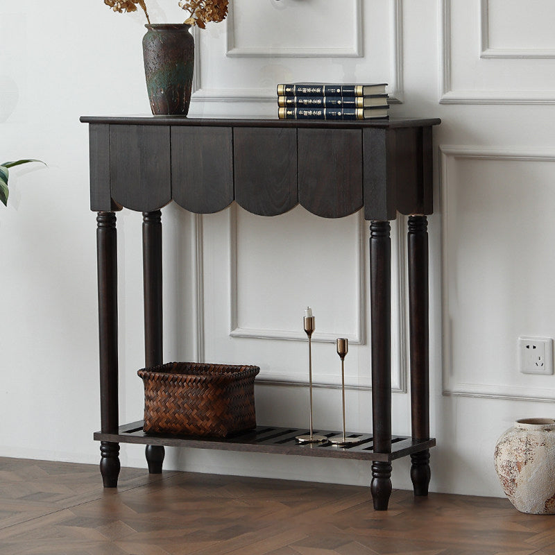Modern Mid-Century Wavy-Edge Rectangular Solid Wood Console Table 2/3-Drawer For Entryway & Hallway