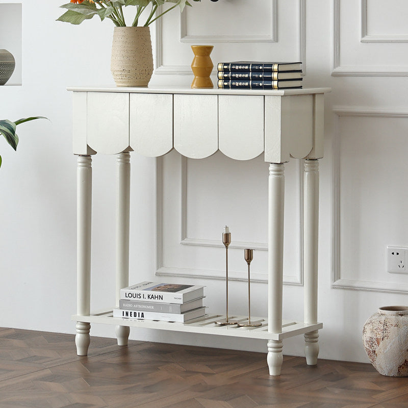 Modern Mid-Century Wavy-Edge Rectangular Solid Wood Console Table 2/3-Drawer For Entryway & Hallway