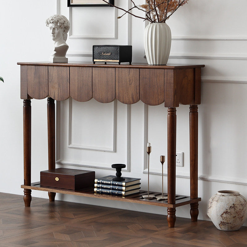 Modern Mid-Century Wavy-Edge Rectangular Solid Wood Console Table 2/3-Drawer For Entryway & Hallway
