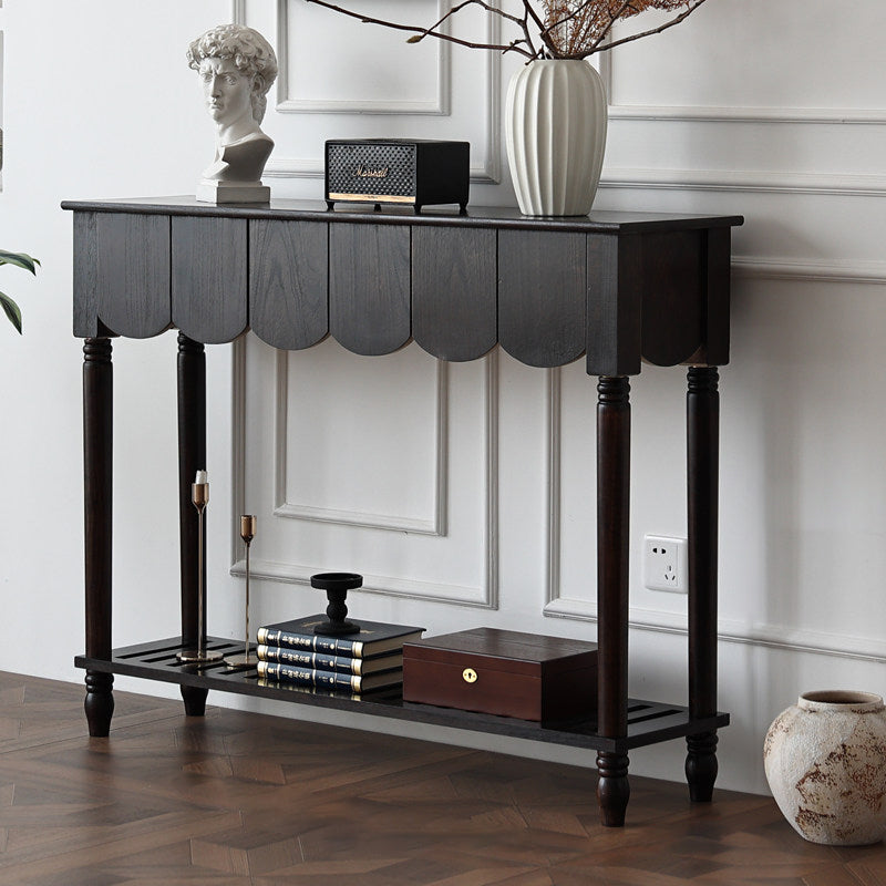 Modern Mid-Century Wavy-Edge Rectangular Solid Wood Console Table 2/3-Drawer For Entryway & Hallway