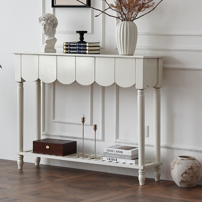 Modern Mid-Century Wavy-Edge Rectangular Solid Wood Console Table 2/3-Drawer For Entryway & Hallway