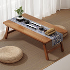 Traditional Japanese Natural Bamboo Rectangular Foldable End Table 1- Tier For Bedroom & Living Room