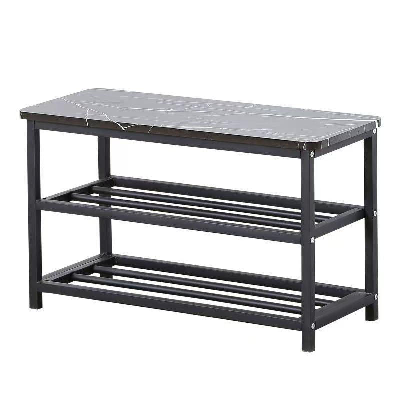 Modern Minimalist Rectangular Shoe Storage Cabinet - Engineered Wood & Carbon Steel, 2 Shelves for Living Room