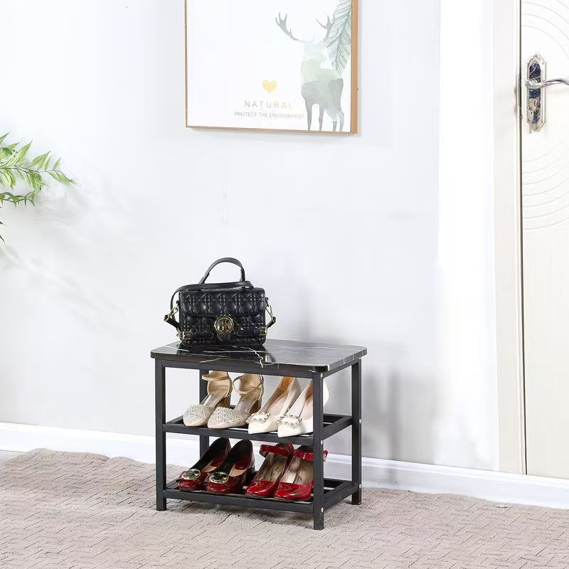 Modern Minimalist Rectangular Shoe Storage Cabinet - Engineered Wood & Carbon Steel, 2 Shelves for Living Room