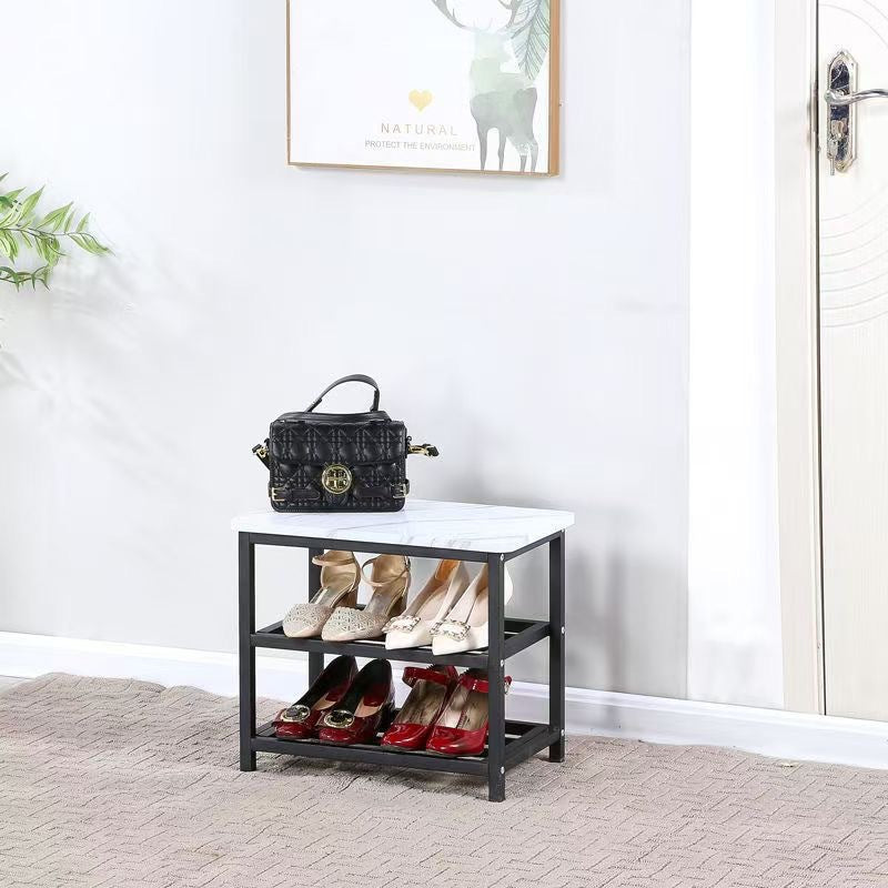 Modern Minimalist Rectangular Shoe Storage Cabinet - Engineered Wood & Carbon Steel, 2 Shelves for Living Room