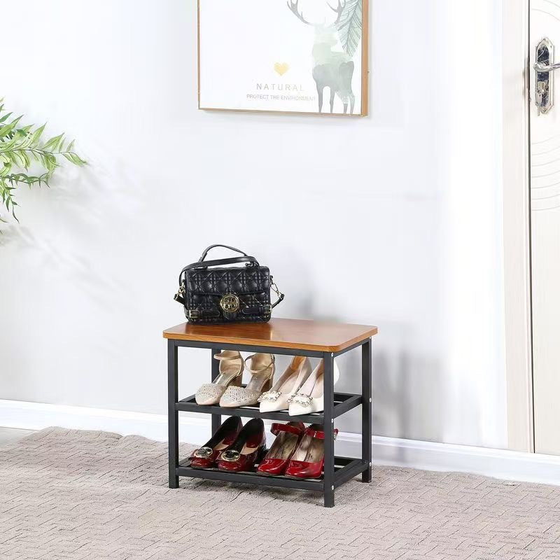 Modern Minimalist Rectangular Shoe Storage Cabinet - Engineered Wood & Carbon Steel, 2 Shelves for Living Room